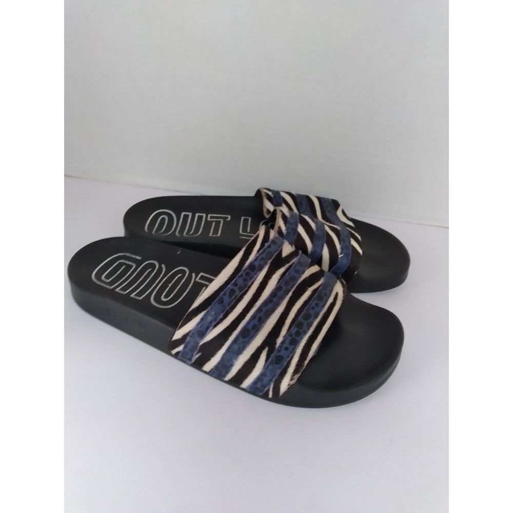 Striped Navy Blue and Beige Comfort Slides Pool Sandals Beach Slippers